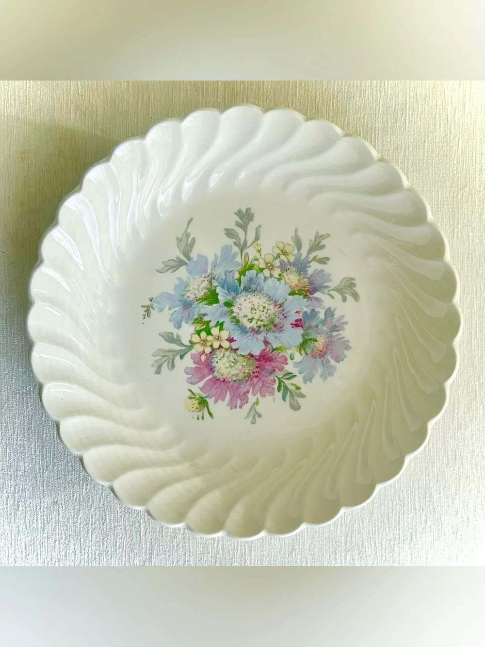 VINTAGE dish by royal china in honey lee pattern. floral blue purple swirl edge